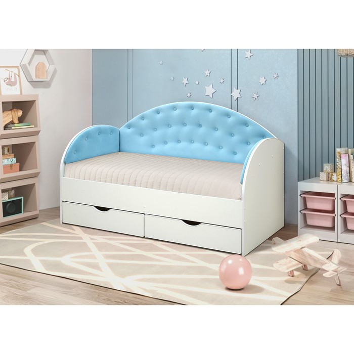 Кровать без бортика «Софа 10.1», 800 × 1900 мм, цвет корпуса белый / велюр бирюзовый кровать софа 800 х 1900 белый белая машина
