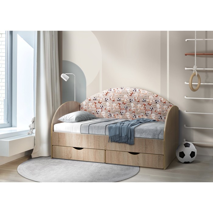 Кровать без бортика «Софа 11», 800 × 1900 мм, цвет корпуса дуб сонома / велюр Мишки кровать софа 800 х 1900 белый белая машина
