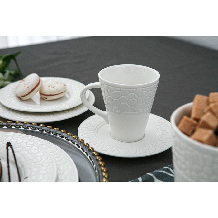 Чайная пара фарфоровая Magistro Rodos, чашка 220 мл, блюдце d=15 см, цвет белый