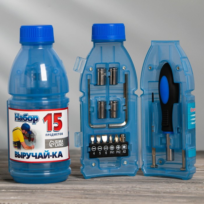 Набор инструментов в бутылке "Выручай Ка", универсальный, 15 предметов