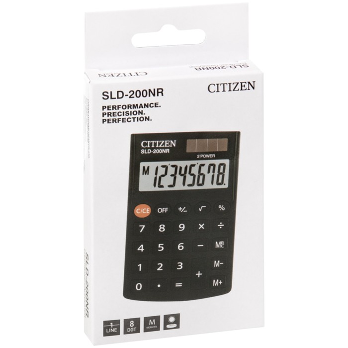 Калькулятор карманный 8-разрядный, Citizen SLD-200NR, двойное питание, 62 х 98 х 10 мм, чёрный