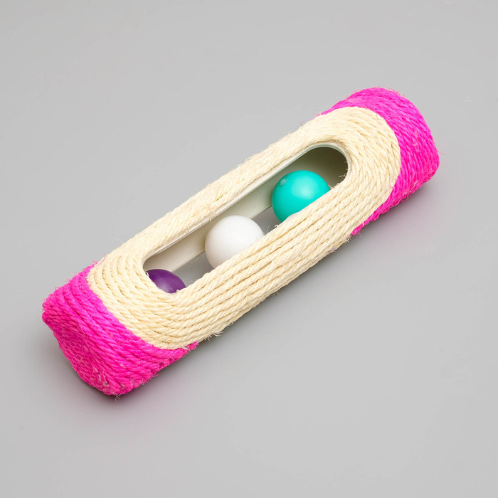 Когтеточка сизалевая малая с шариками, 29 х 7,5 см микс цветов