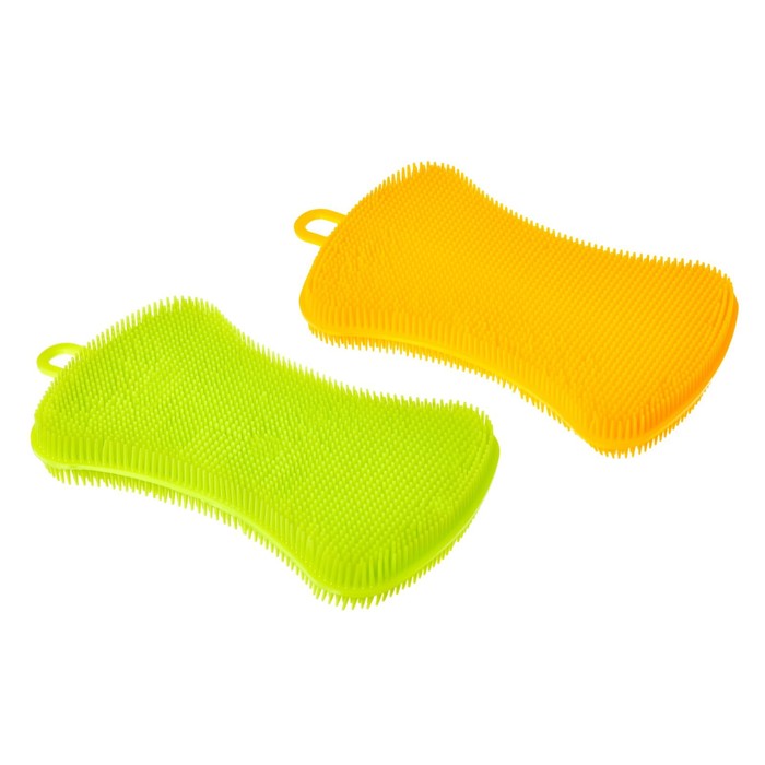 Губка для мытья посуды «Лучше чем губка», набор 2 шт, силикон, цвета зеленый, желтый