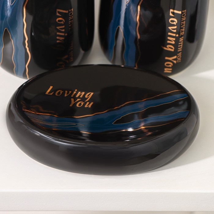 фото Набор аксессуаров для ванной комнаты savanna «малахит», 4 предмета (мыльница, дозатор для мыла 400 мл, 2 стакана), цвет чёрный
