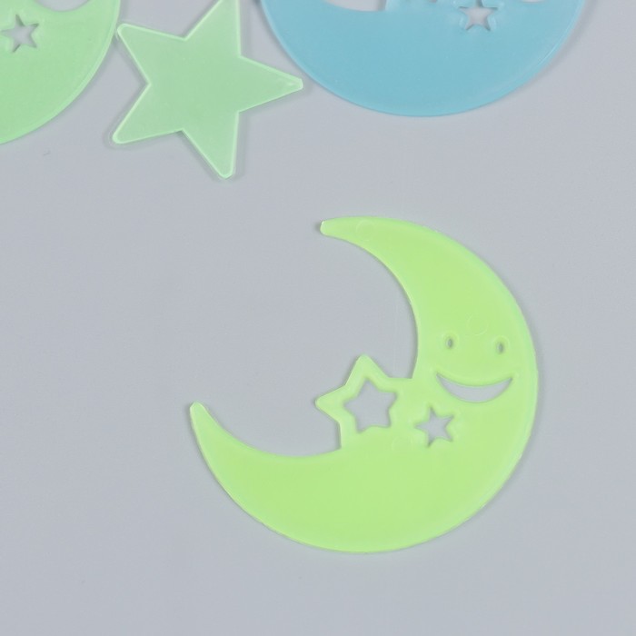 Наклейка фосфорная пластик "Месяцы-смайлы и звёздочки" набор 27-42 шт 19х13 см