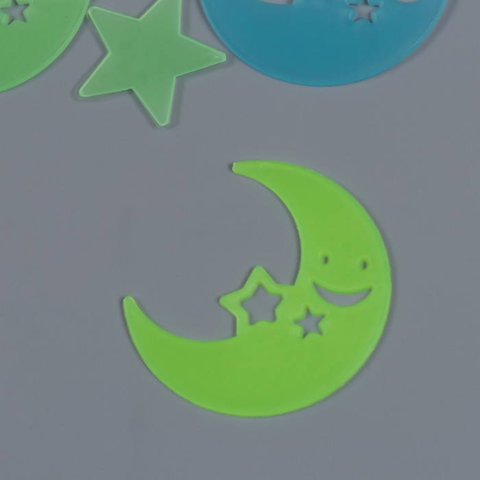 Наклейка фосфорная пластик "Месяцы-смайлы и звёздочки" набор 27-42 шт 19х13 см