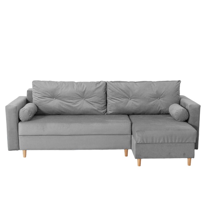Угловой диван «Киото», механизм еврокнижка, угол универсальный, велюр, цвет серый
