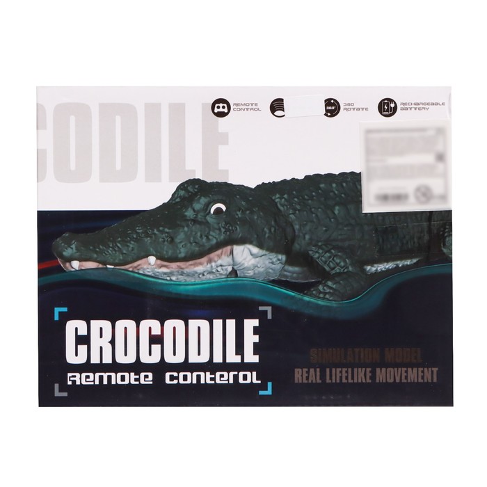 Крокодил радиоуправляемый, плавает, работает от батареек, цвет зеленый
