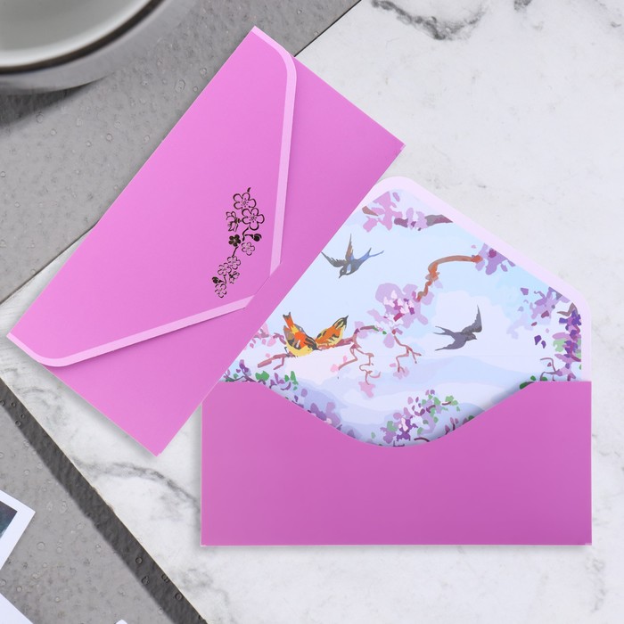 Конверт для денег Поздравительный фиолетовый, цветы, 19х9 см конверт для денег поздравительный глитер сова 19х9 см