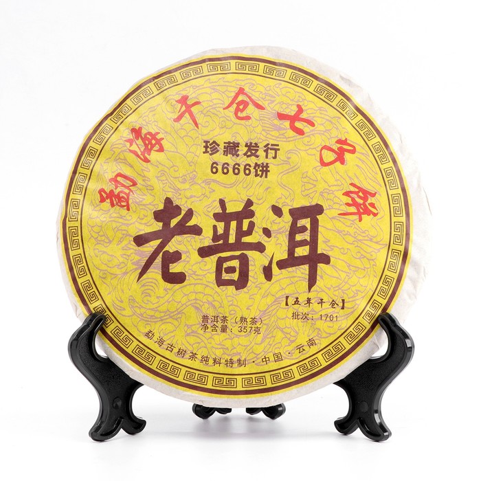 китайский выдержанный чай шу пуэр bulang chen xiang 2015 год блин 357 гр Китайский выдержанный чай Шу Пуэр. Lao Puer, 6666, 357 г, 2013 г, Юньнань, блин