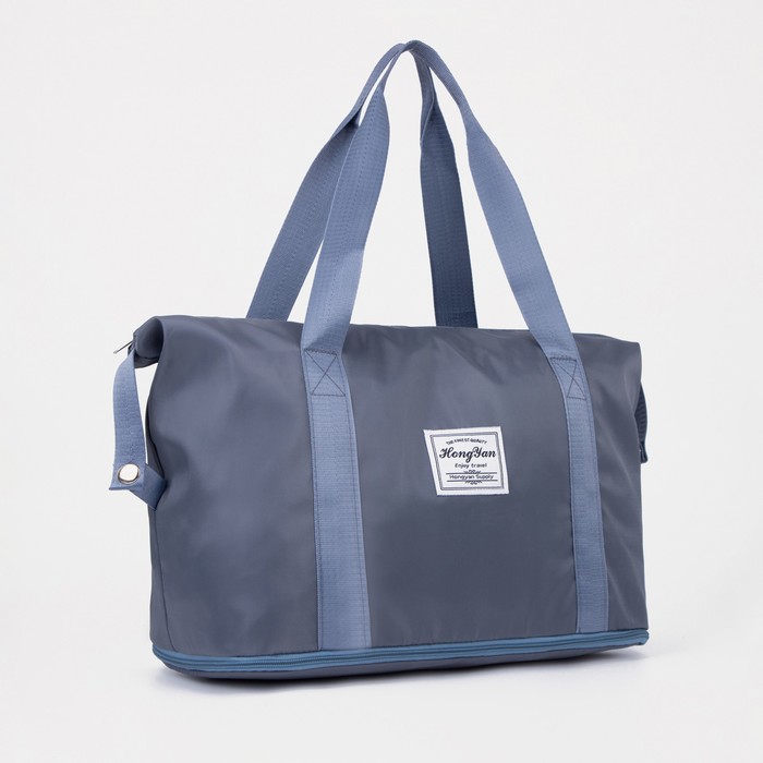 фото Сумка спортивная на молнии, с увеличением, наружный карман, цвет голубой