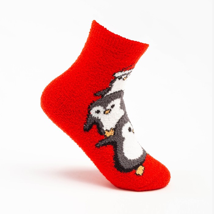цена Носки женские махровые «Пингвинята», цвет красный, размер 36-40