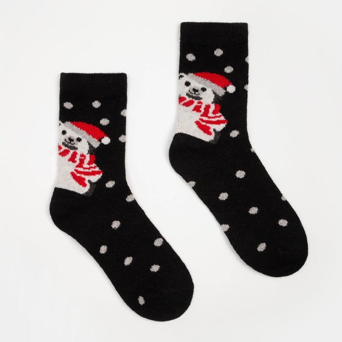 фото Носки женские шерстяные «медведь в шапке», цвет чёрный, размер 36-40 hobbyline