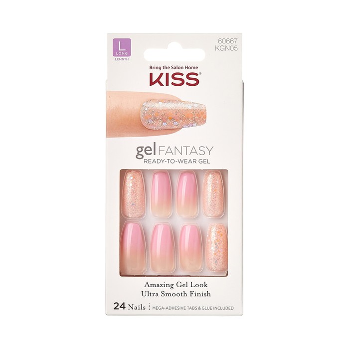 

Набор накладных ногтей с клеем Kiss Gel Fantasy KGN05C, максимальной длины, 24 шт