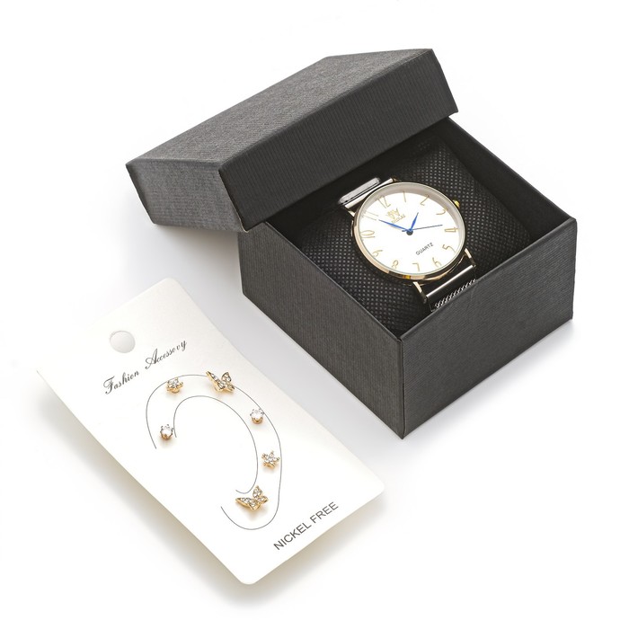 подарочный набор 7 в 1 часы наручные женские shikai 024 d 3 8 см серьги Женский подарочный набор 7 в 1: часы наручные женские ShiKai 024, серьги, d-3.8 см
