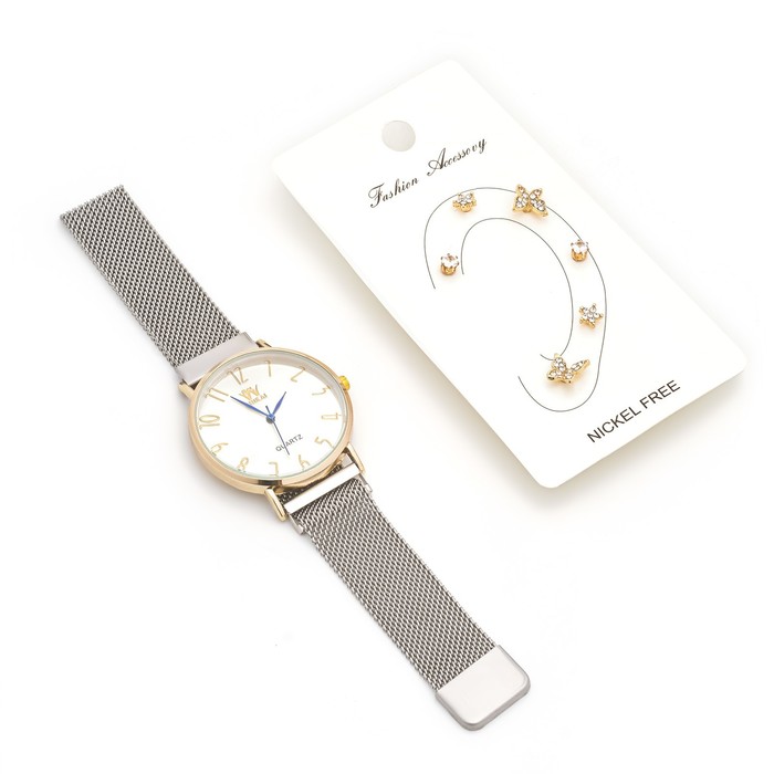 фото Женский подарочный набор 7 в 1: часы наручные женские shikai 024, серьги, d-3.8 см