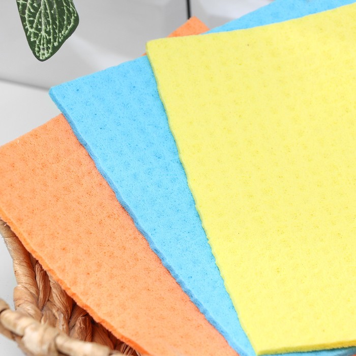 Набор салфеток целлюлозных губчатых для влажной уборки Доляна, 15×17 см, 3 шт