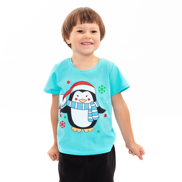 Футболка детская, цвет бирюзовый/пингвин, рост 98 см футболка детская цвет бирюзовый пингвин рост 110 см