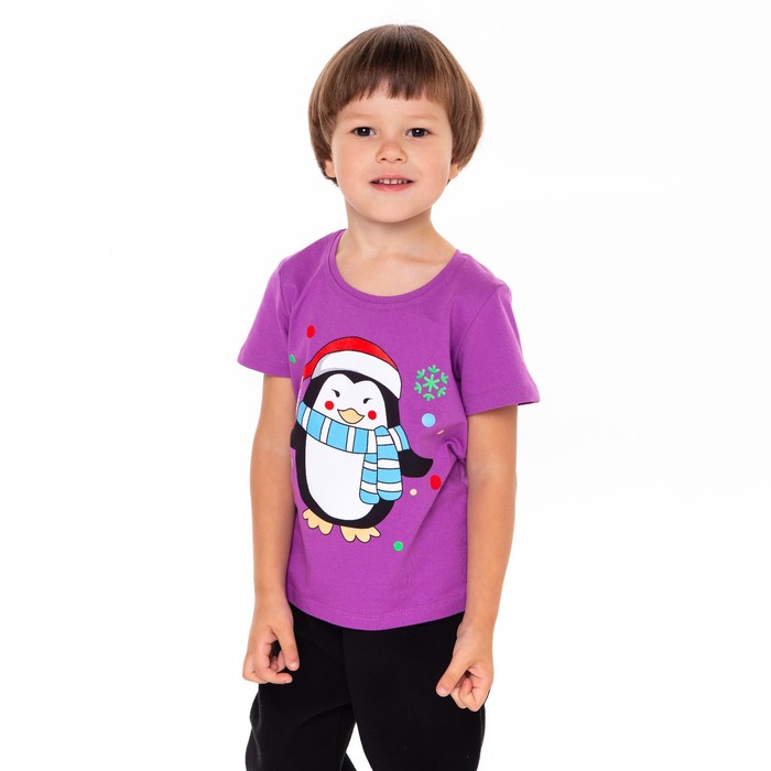 Футболка детская, цвет фиолетовый/пингвин, рост 98 см футболка детская цвет фиолетовый пингвин рост 110 см