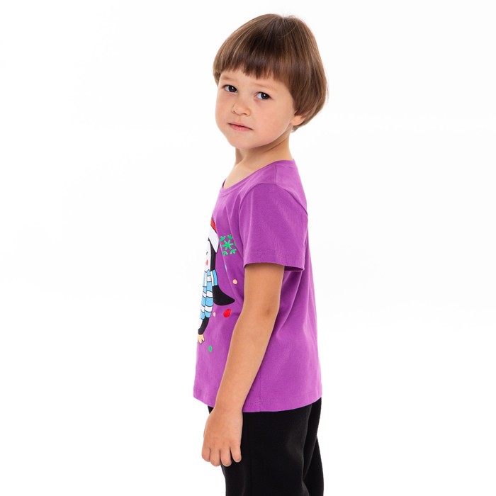 Футболка детская, цвет фиолетовый/пингвин, рост 110 см