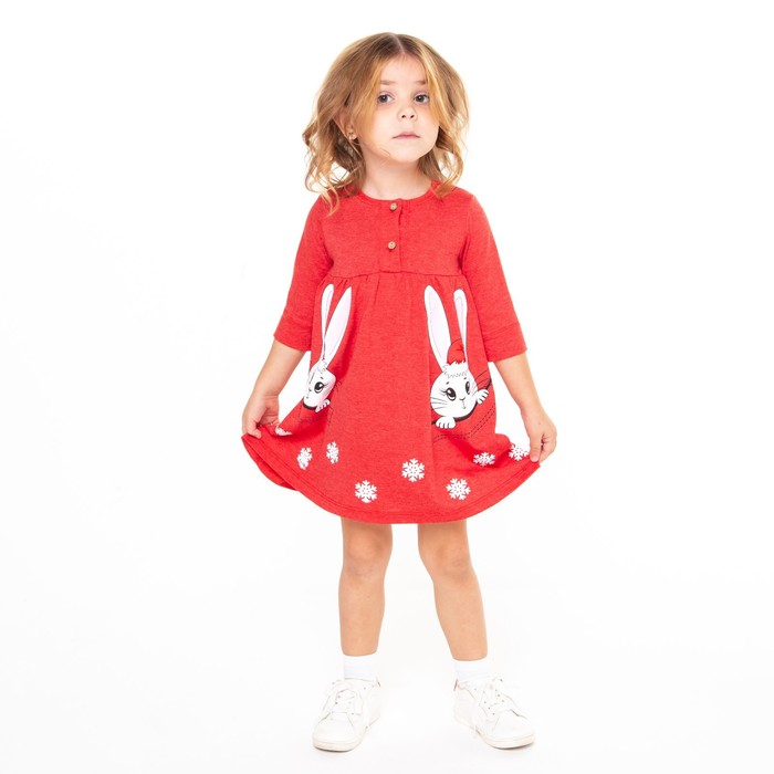 Платье для девочки, цвет красный/зайчики, рост 110 см