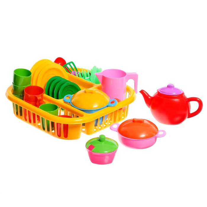 Набор посуды в корзине, 42 предмета, цвет жёлтый набор посуды в корзине 42 предмета цвет фиолетовый