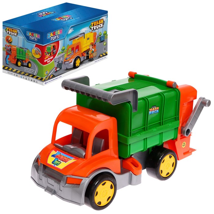 

Мусоровоз TrashTruck, с баком, цвет оранжевый, цвет зелёный