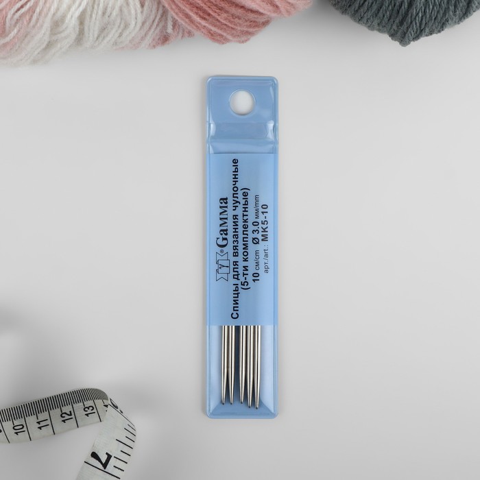 Спицы для вязания, чулочные, d = 3 мм, 10 см, 5 шт напёрсток для вязания d 19 мм с двумя направляющими 3 шт