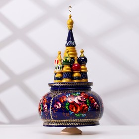 Сувенир музыкальный 'Храм', жостово, синий фон, ручная роспись Ош