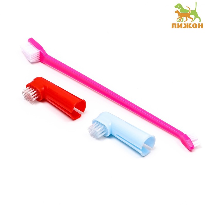 фото Набор зубная щётка двухсторонняя и 2 щётки-напальчника, микс цветов пижон