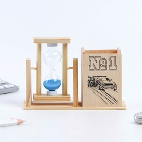 Песочные часы "№1", сувенирные, с карандашницей, синий песок, 9.5 х 13.5 см