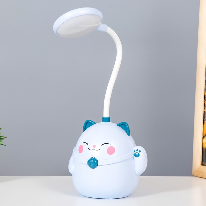 

Настольная лампа "Манэки" LED 3Вт АКБ USB голубой 11,5х10х30 см RISALUX