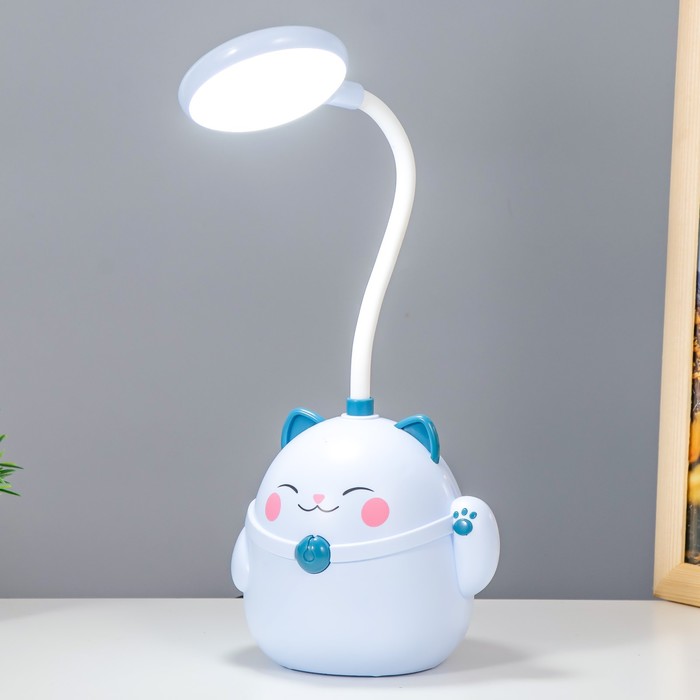 фото Настольная лампа "манэки" led 3вт акб usb голубой 11,5х10х30 см risalux
