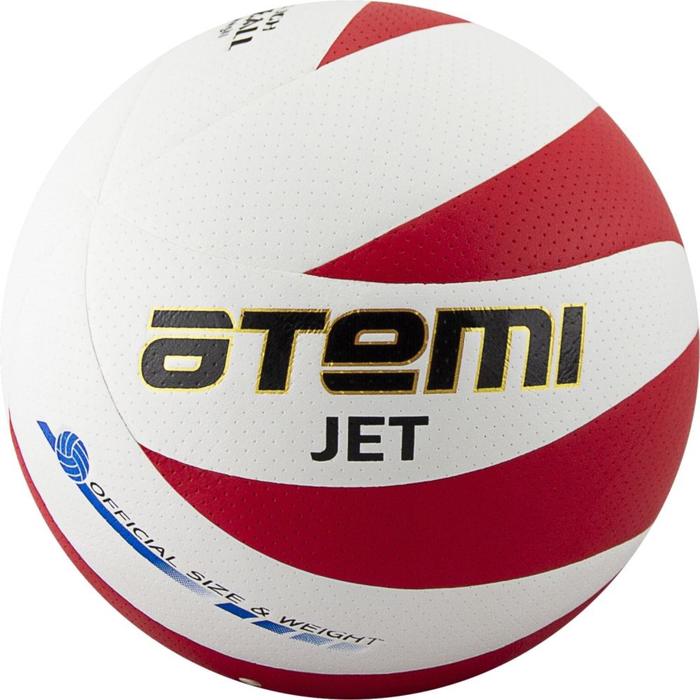 фото Мяч волейбольный atemi jet, синтетическая кожа pu soft, цвет белый/красный, 12 панелей, окружность 65-67, клееный
