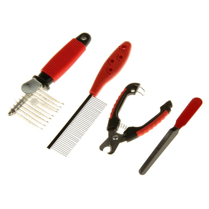 Набор для груминга: когтерез, пилочка для когтей, колтунорез, расческа (набор 4 шт)