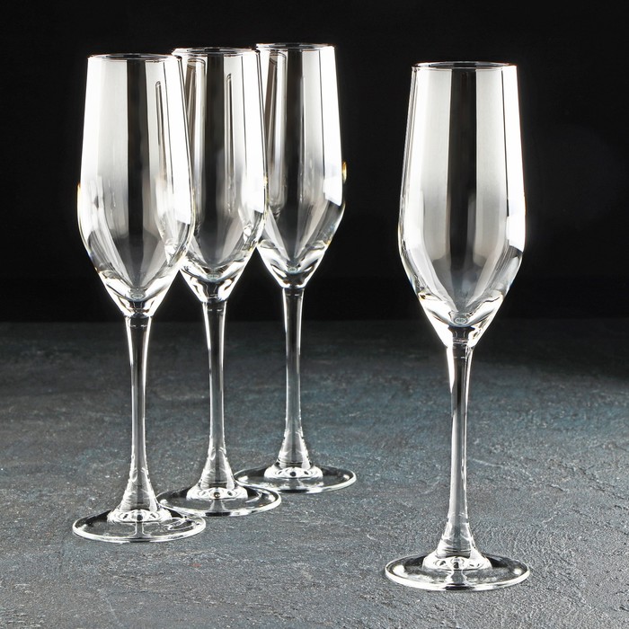 Набор стеклянных бокалов для шампанского «Серебряная дымка», 160 мл, 4 шт набор бокалов для вина серебряная дымка 350 мл 4 шт