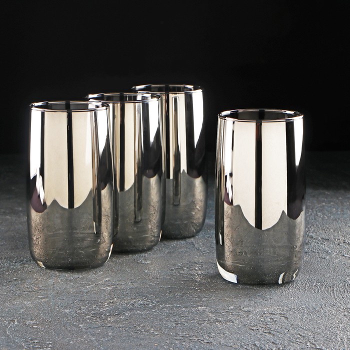 Набор высоких стеклянных стаканов «Сияющий графит», 330 мл, 4 шт