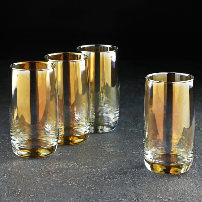 Набор высоких стеклянных стаканов «Золотистый хамелеон», 330 мл, 4 шт