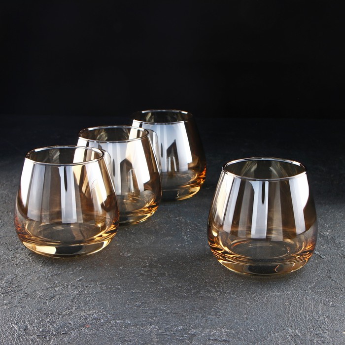 Набор низких стеклянных стаканов «Золотой мёд», 300 мл, 4 шт
