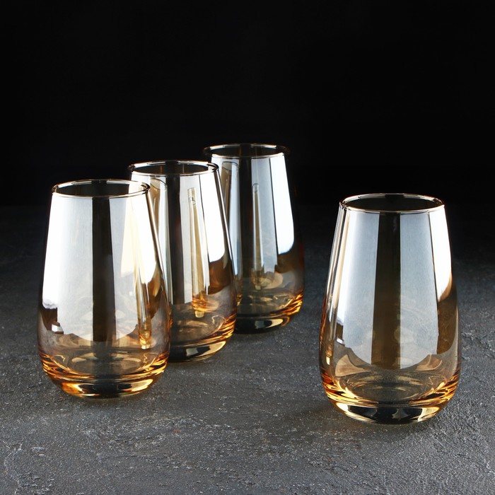 Набор высоких стеклянных стаканов «Золотой мёд», 350 мл, 4 шт