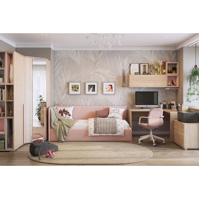 Комплект детской мебели «Лайк К119», ЛДСП, велюр, цвет дуб мария / роуз / нежно-розовый