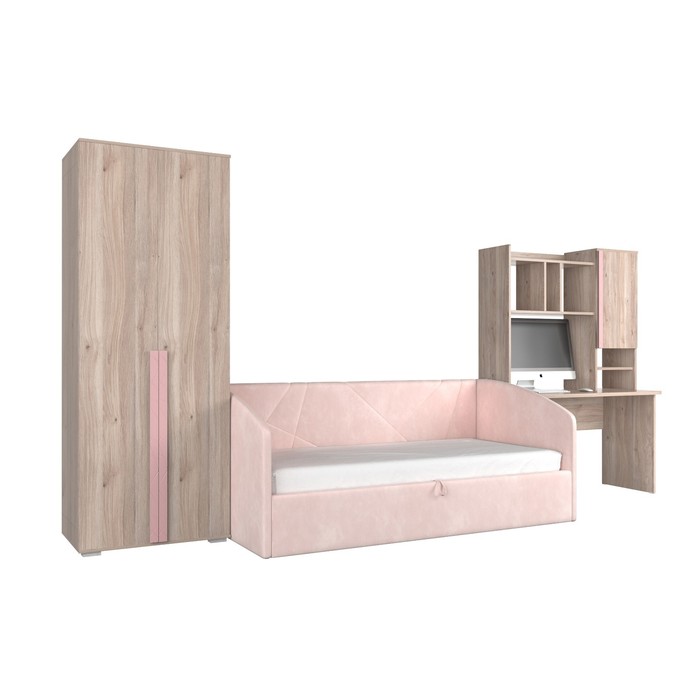 комплект детской мебели алина к2 дуб мария белый нежно розовый велюр Комплект детской мебели «Лайк К12», ЛДСП, велюр, цвет дуб мария / роуз / нежно-розовый