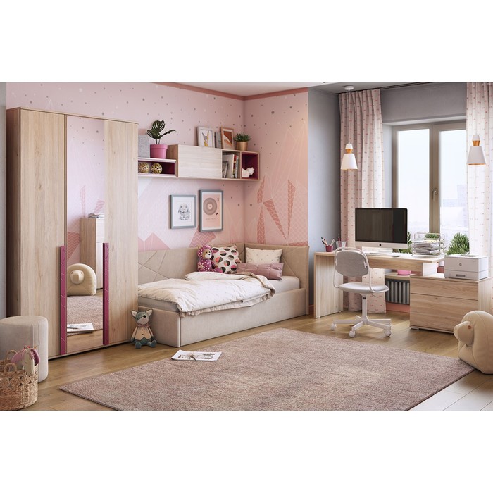 комплект детской мебели лайк к12 лдсп велюр цвет дуб мария роуз нежно розовый Комплект детской мебели «Лайк К121», ЛДСП, велюр, цвет дуб мария / фуксия / капучино