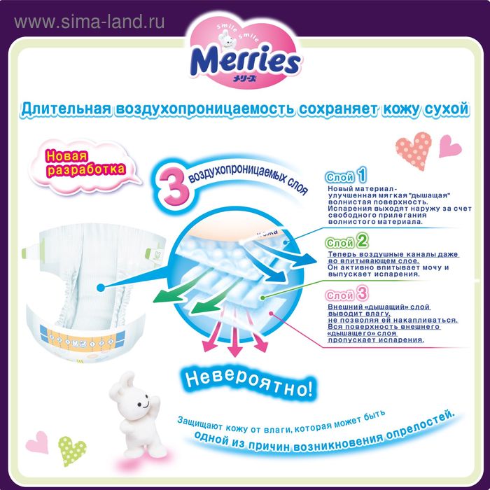 Подгузники Merries S 4-8 кг 24 шт 549₽