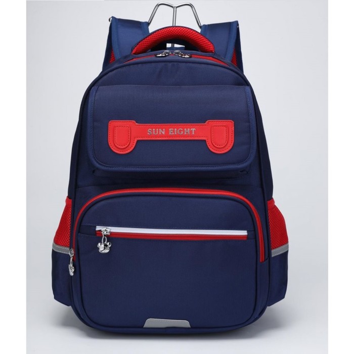 Рюкзак школьный, отдел на молнии, цвет темно-синий/красный 29,5х15х42см