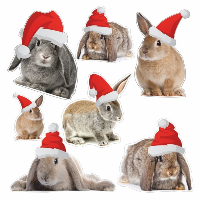 фото Набор автомобильных наклеек "кролик в новогодней шапке", 250 х 250 мм арт рэйсинг