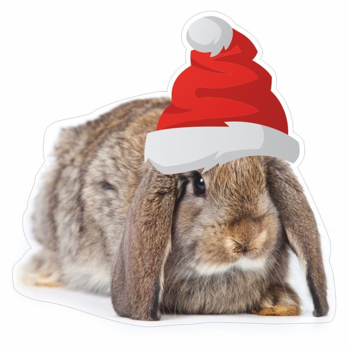 Наклейка автомобильная Кролик в новогодней шапке, 100 х 100 мм, вид 4
