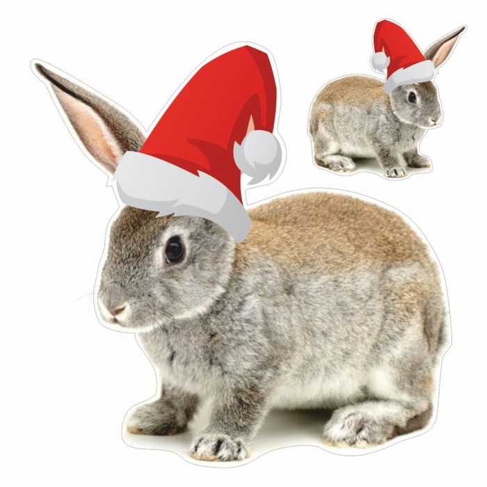 Наклейка автомобильная Кролик в новогодней шапке, 150 х 150 мм, вид 3 наклейка автомобильная кролик в новогодней шапке 250 х 250 мм вид 2