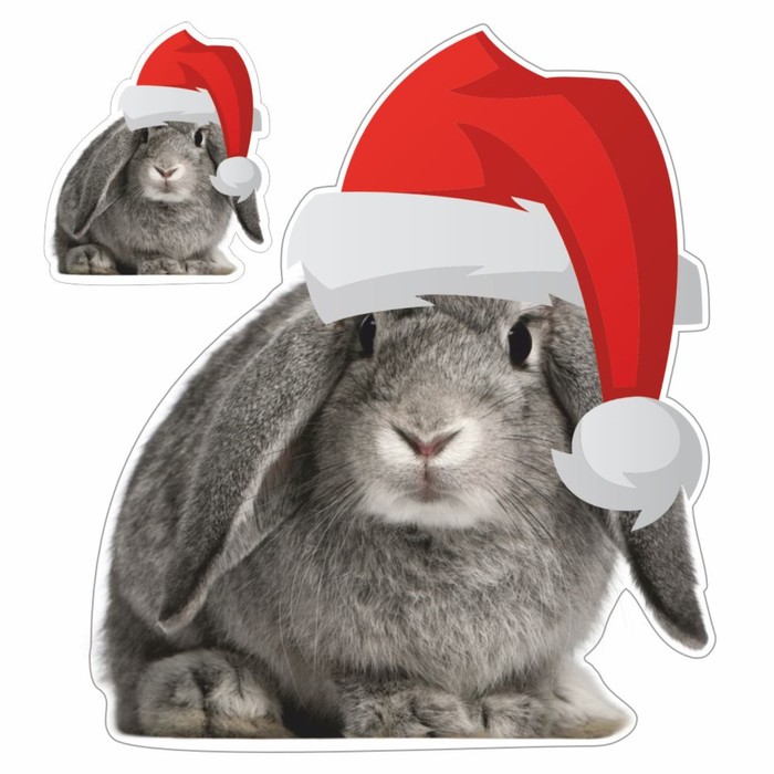 Наклейка автомобильная Кролик в новогодней шапке, 150 х 150 мм, вид 5 наклейка автомобильная кролик в новогодней шапке 100 х 100 мм вид 1