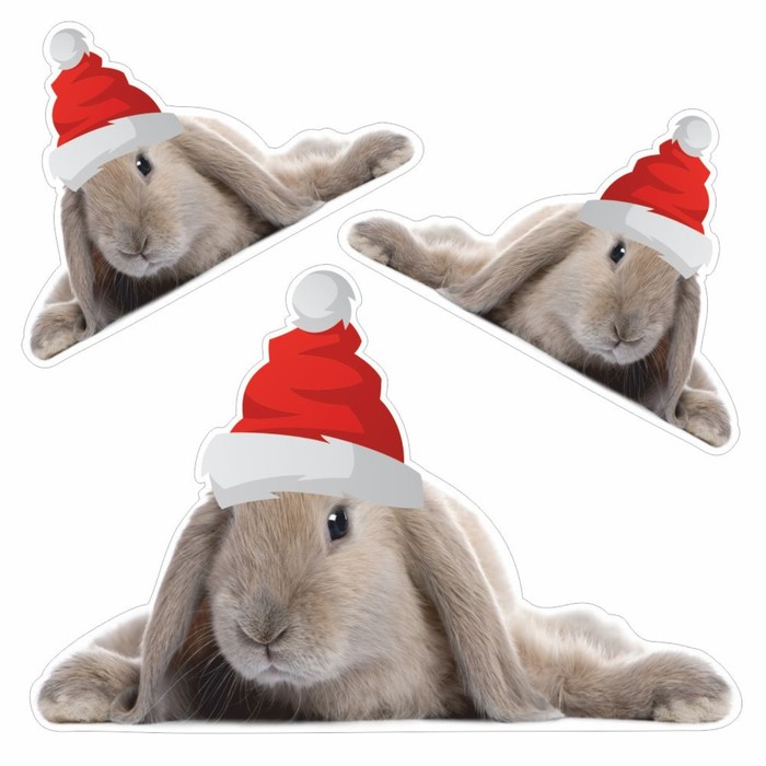 Наклейка автомобильная Кролик в новогодней шапке, 250 х 250 мм, вид 1 наклейка автомобильная кролик в новогодней шапке 150 х 150 мм вид 2